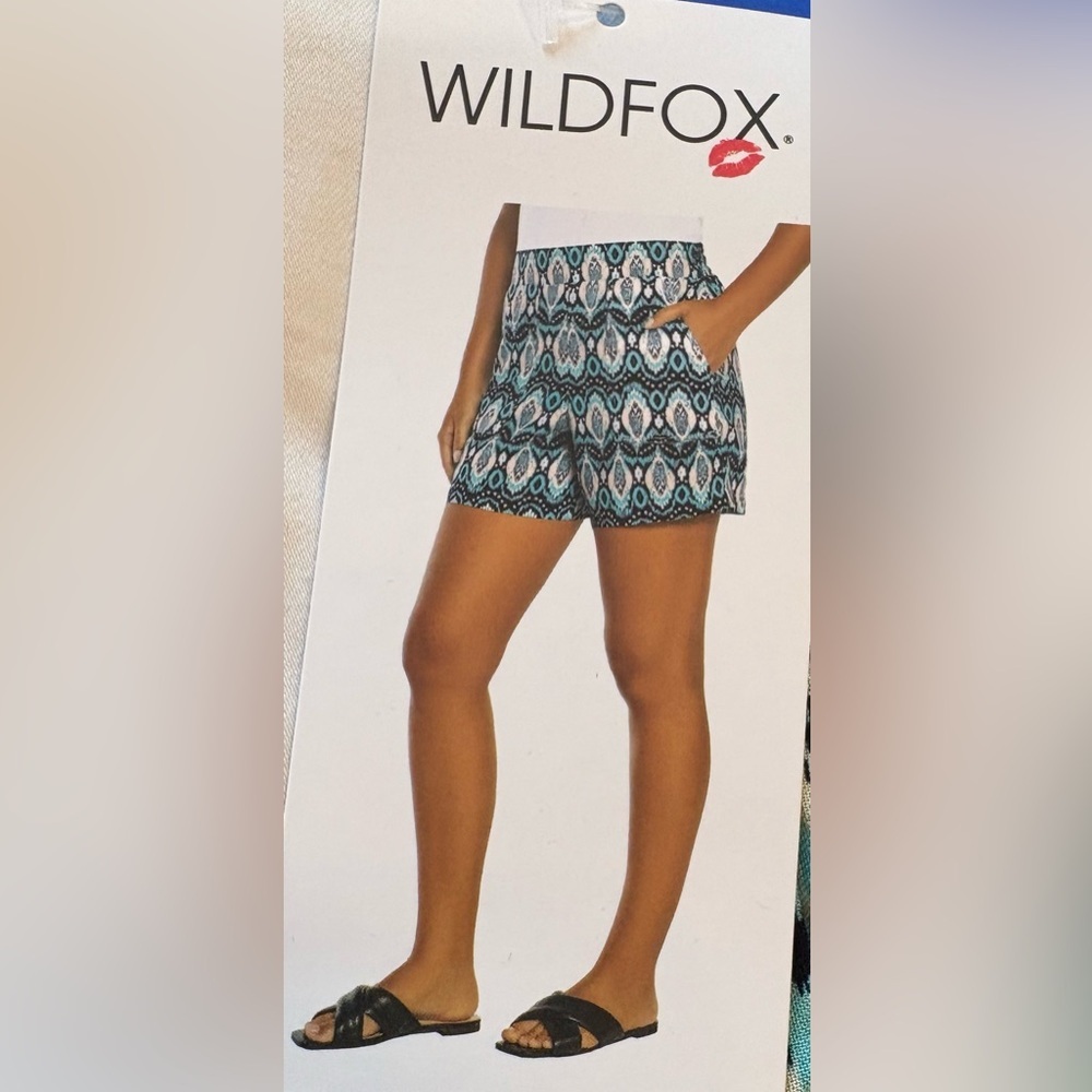 Wildfox Womens Patterned Shortsâ Blue Black Ikat Geometric Rayon Pockets Large L